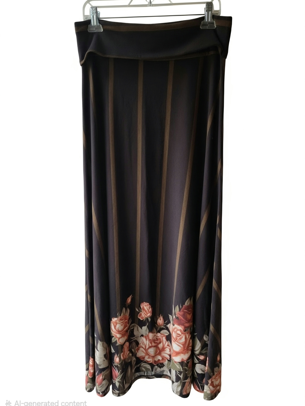 LukaRoe Dark Brown Dipped Floral Maxi Skirt - Women's Fold-Over Waist - Med NWT